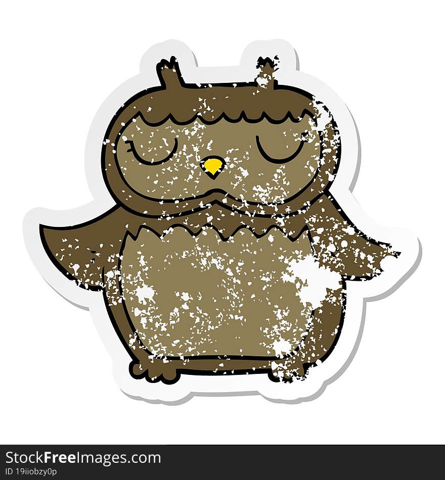 distressed sticker of a cartoon owl