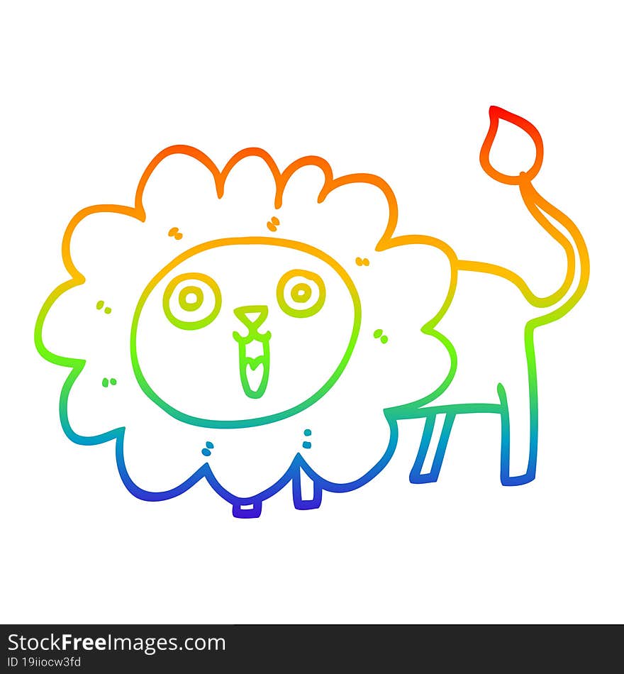 rainbow gradient line drawing of a cartoon happy lion