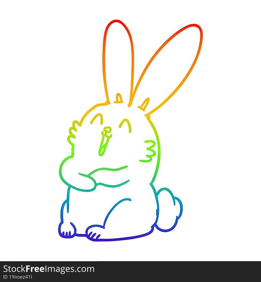 rainbow gradient line drawing cartoon laughing bunny rabbit