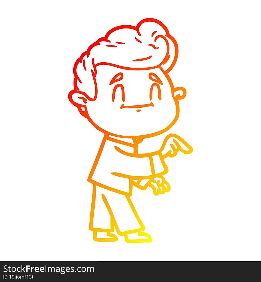 Warm Gradient Line Drawing Happy Cartoon Man Making Point