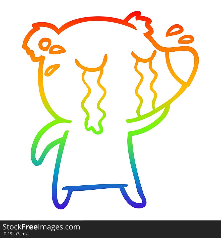 rainbow gradient line drawing cartoon crying bear