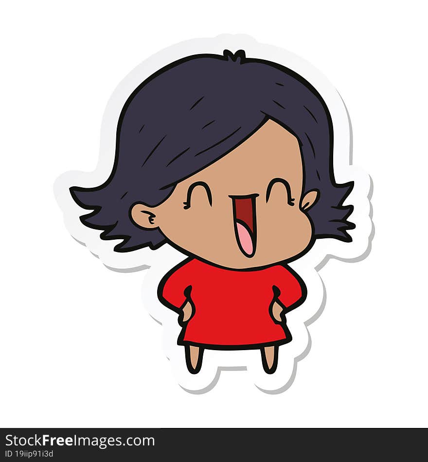 Sticker Of A Cartoon Laughing Woman