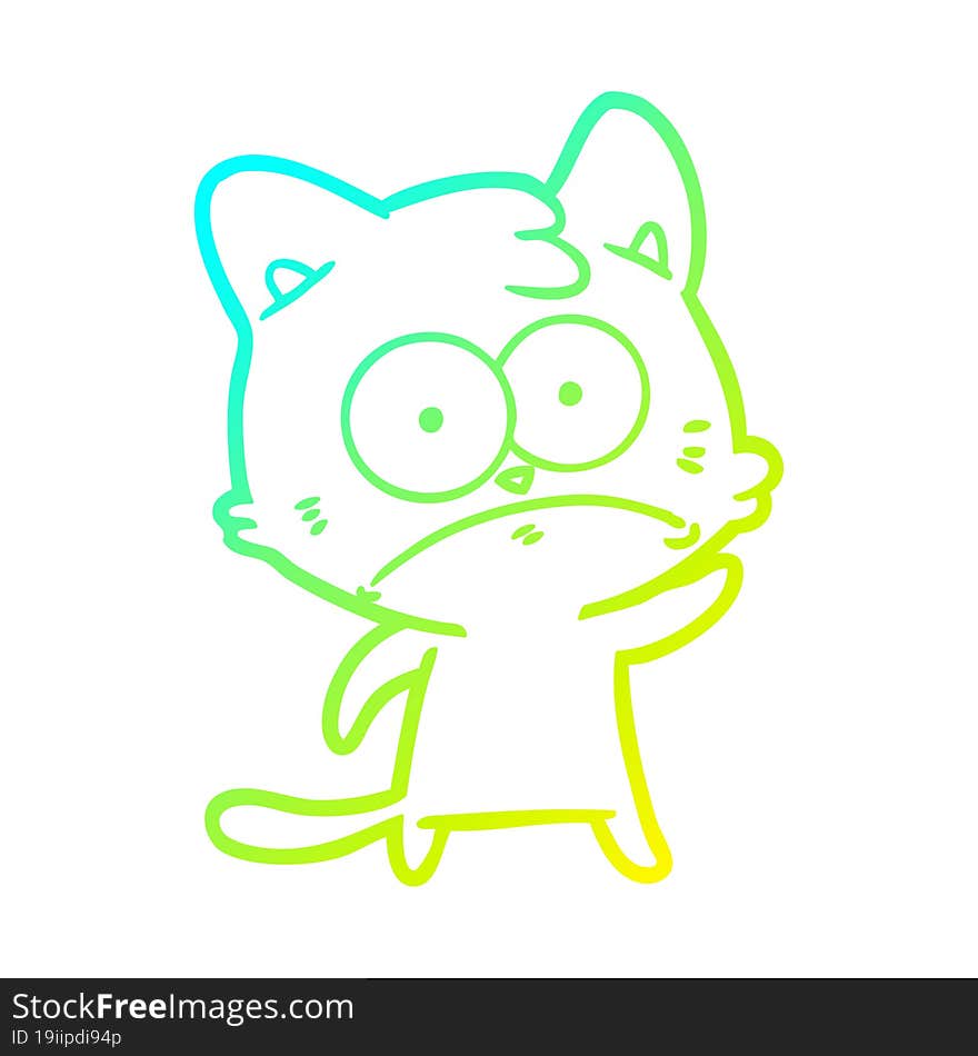 Cold Gradient Line Drawing Cartoon Nervous Cat