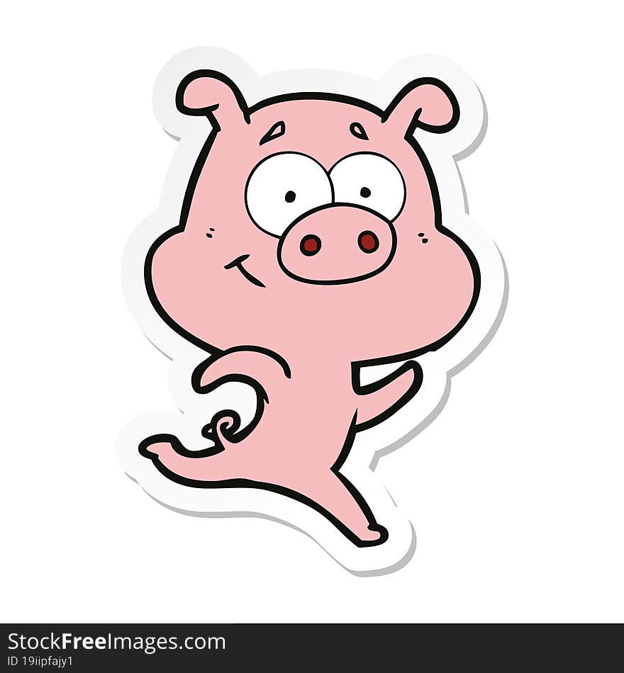 Sticker Of A Happy Cartoon Pig Running