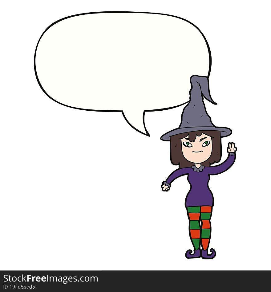 cartoon witch and speech bubble