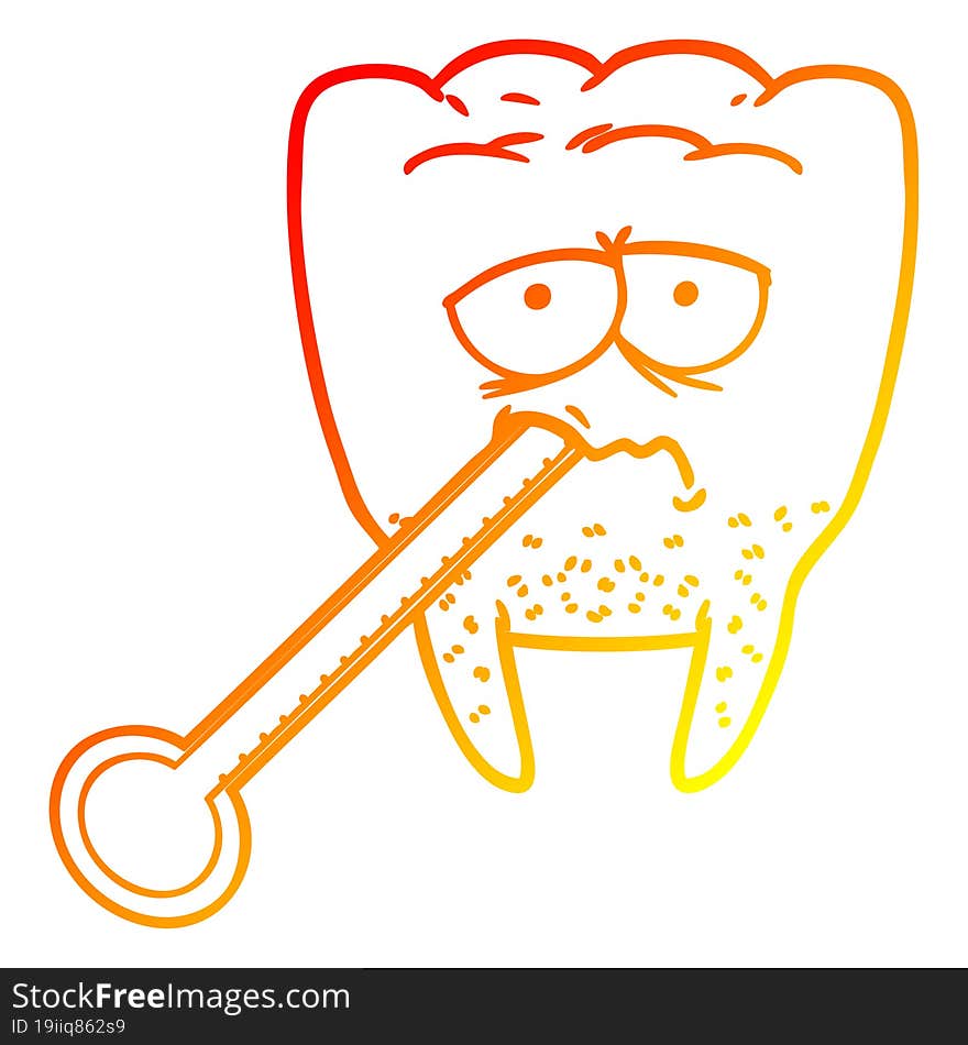 warm gradient line drawing of a cartoon unhealthy tooth