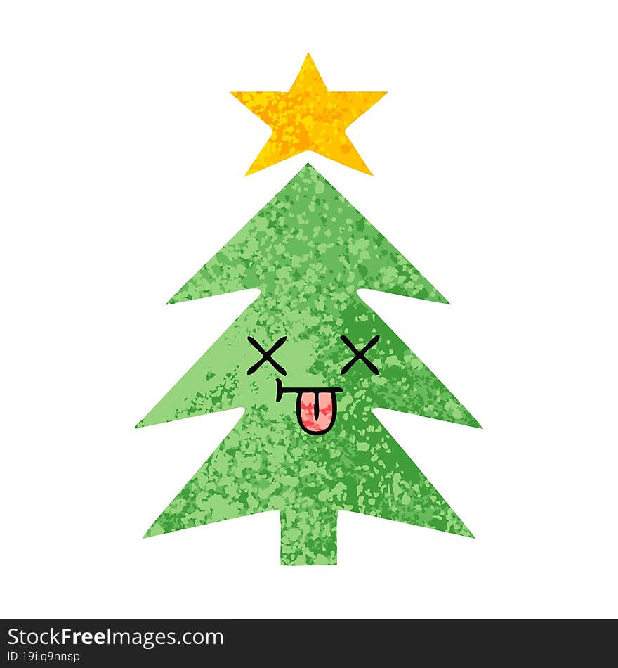 Retro Illustration Style Cartoon Christmas Tree