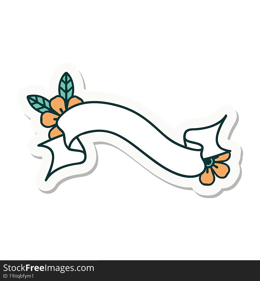 sticker of tattoo in traditional style of a banner and flowers. sticker of tattoo in traditional style of a banner and flowers