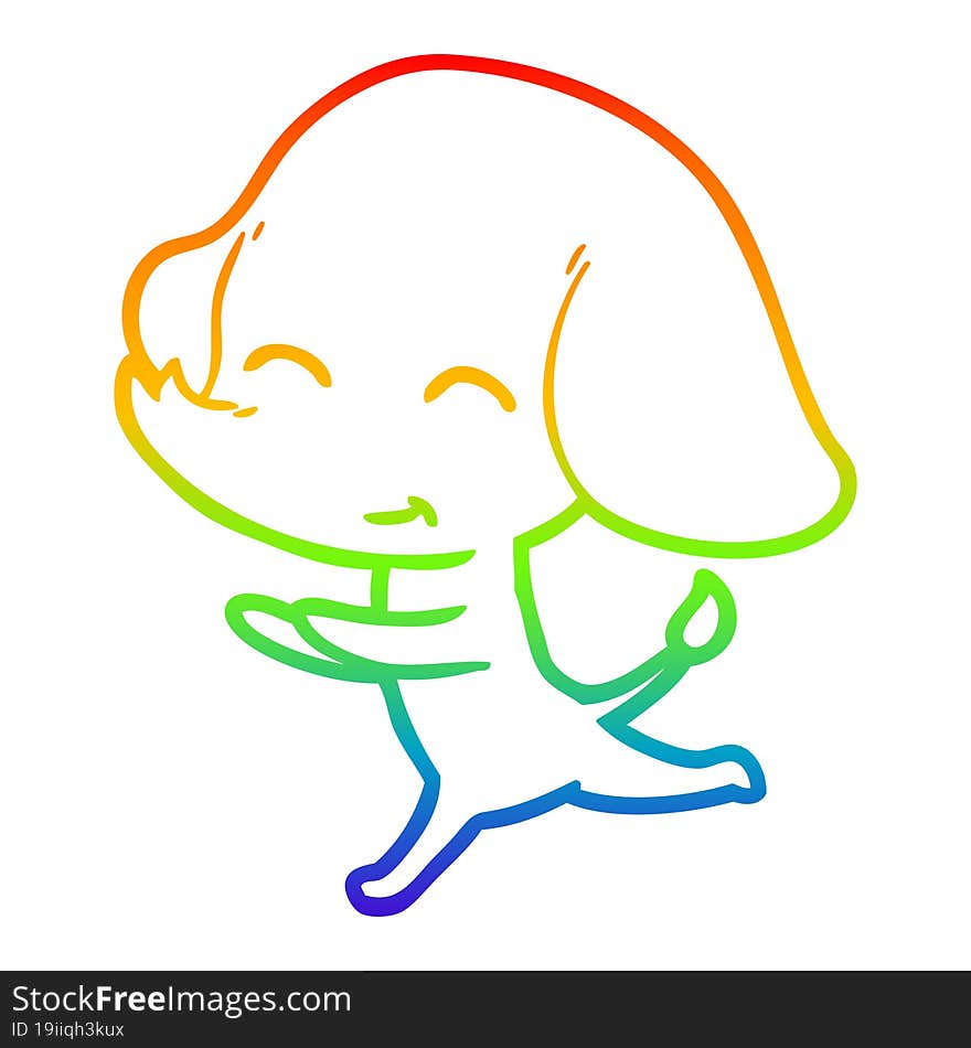 rainbow gradient line drawing cute cartoon elephant running