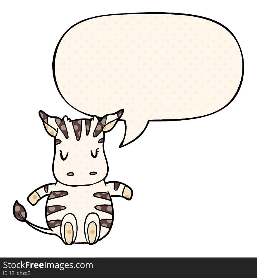 cute cartoon zebra and speech bubble in comic book style