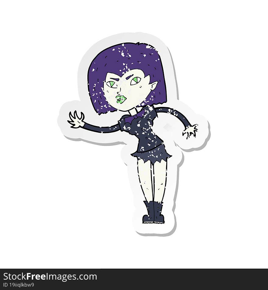 retro distressed sticker of a cartoon vampire girl