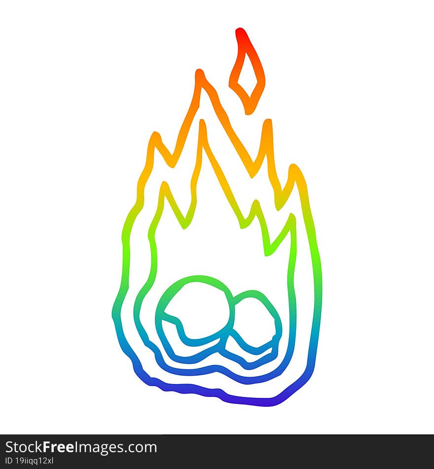 rainbow gradient line drawing cartoon burning coals