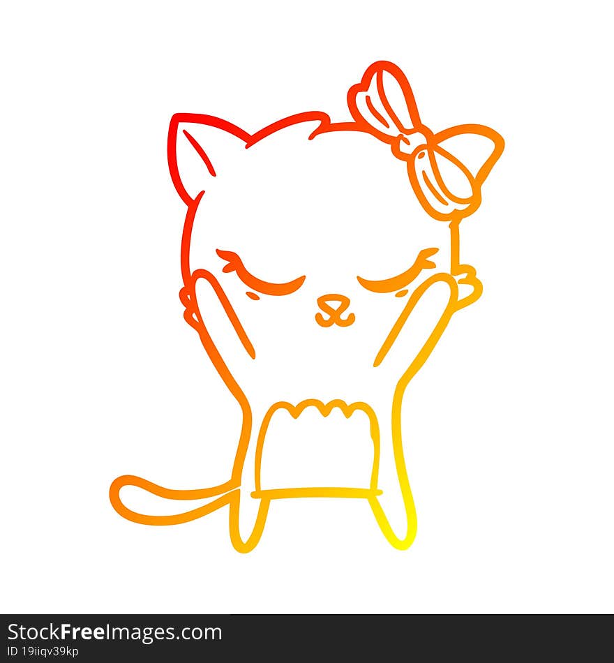 warm gradient line drawing cute cartoon cat with bow