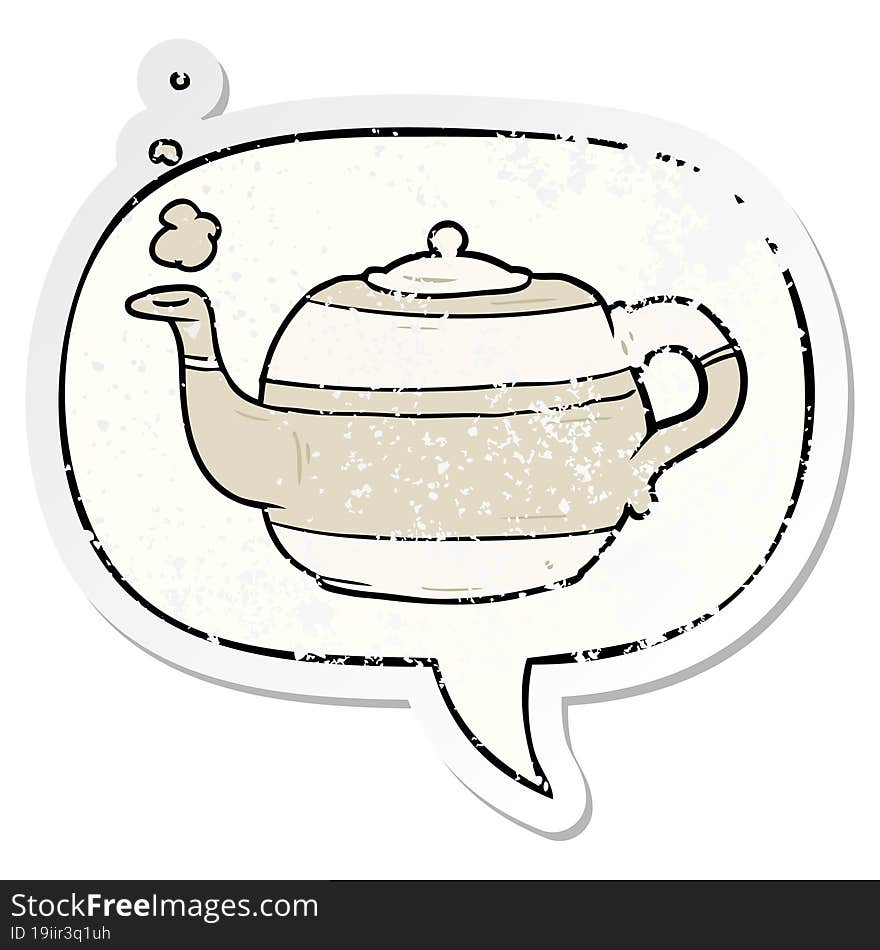 cartoon tea pot and speech bubble distressed sticker