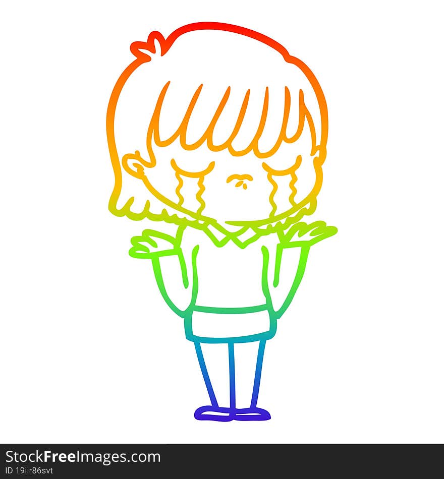 rainbow gradient line drawing of a cartoon woman crying