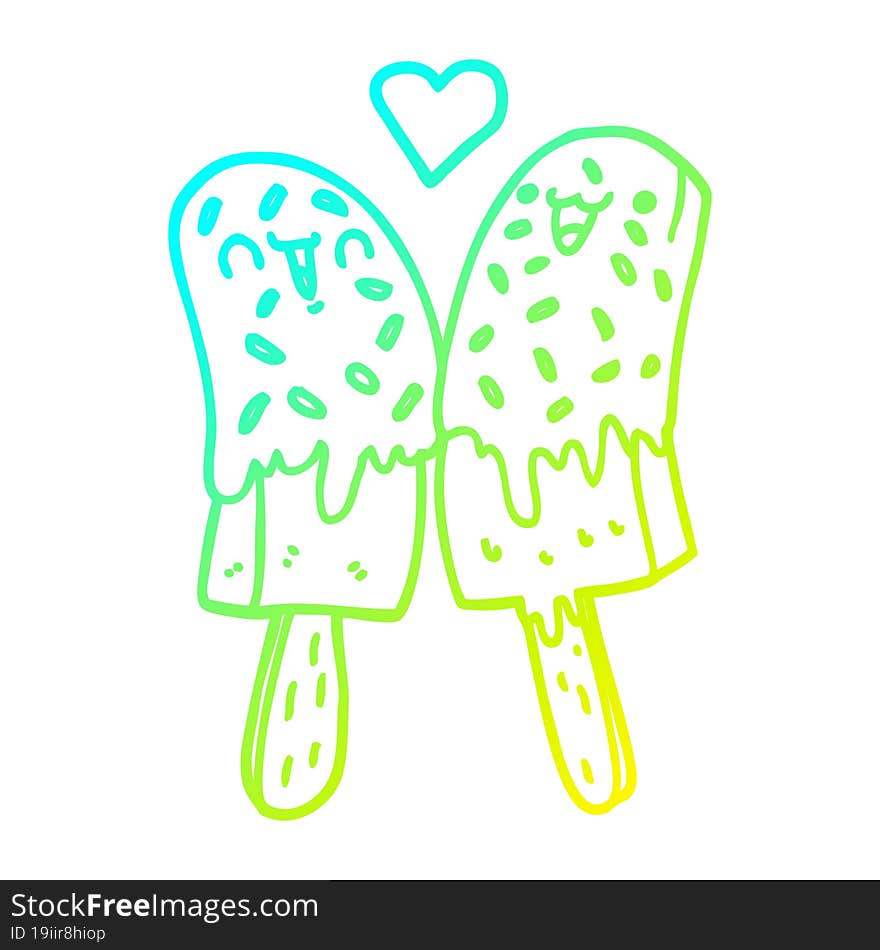 Cold Gradient Line Drawing Cartoon Ice Lolly In Love