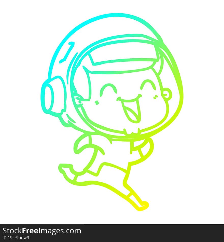 Cold Gradient Line Drawing Happy Cartoon Astronaut