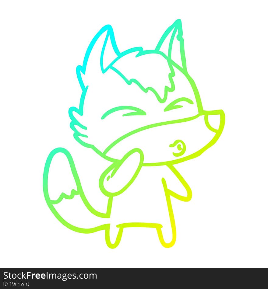 Cold Gradient Line Drawing Cartoon Wolf Whistling