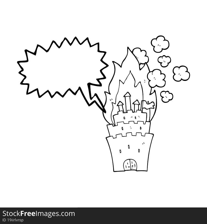 freehand drawn speech bubble cartoon burning castle