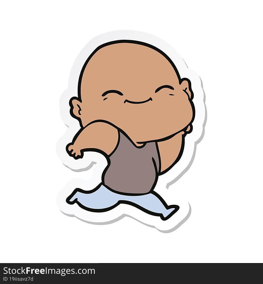 Sticker Of A Cartoon Happy Bald Man