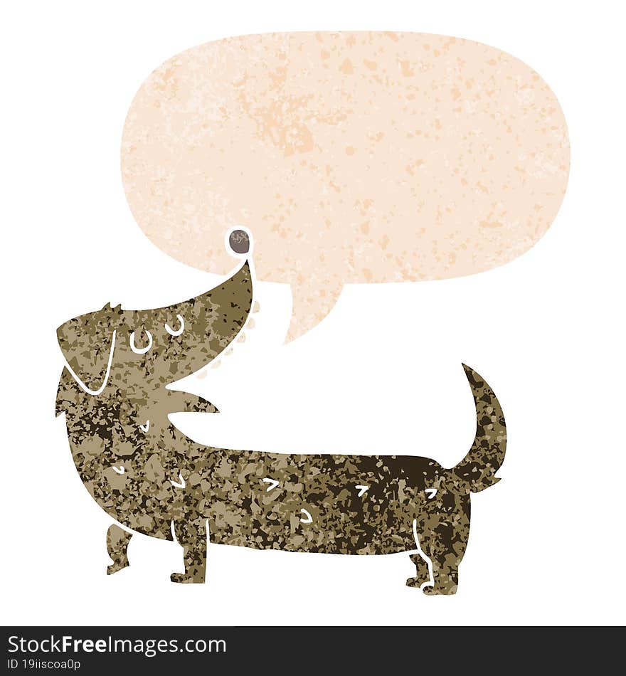 Cartoon Dog And Speech Bubble In Retro Textured Style