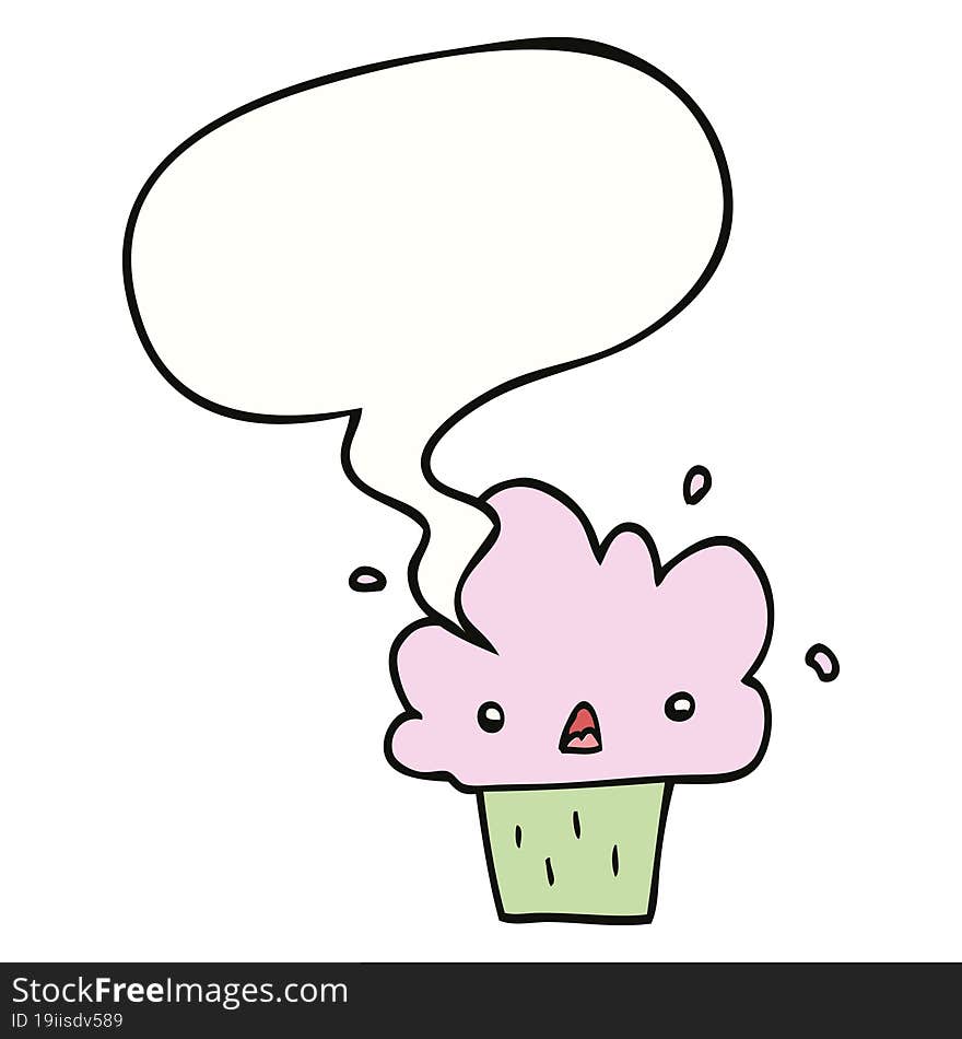 cartoon cupcake with speech bubble. cartoon cupcake with speech bubble