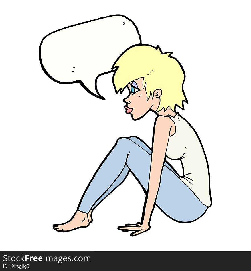 cartoon woman sitting with speech bubble