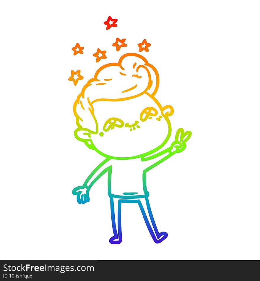 rainbow gradient line drawing of a cartoon excited man