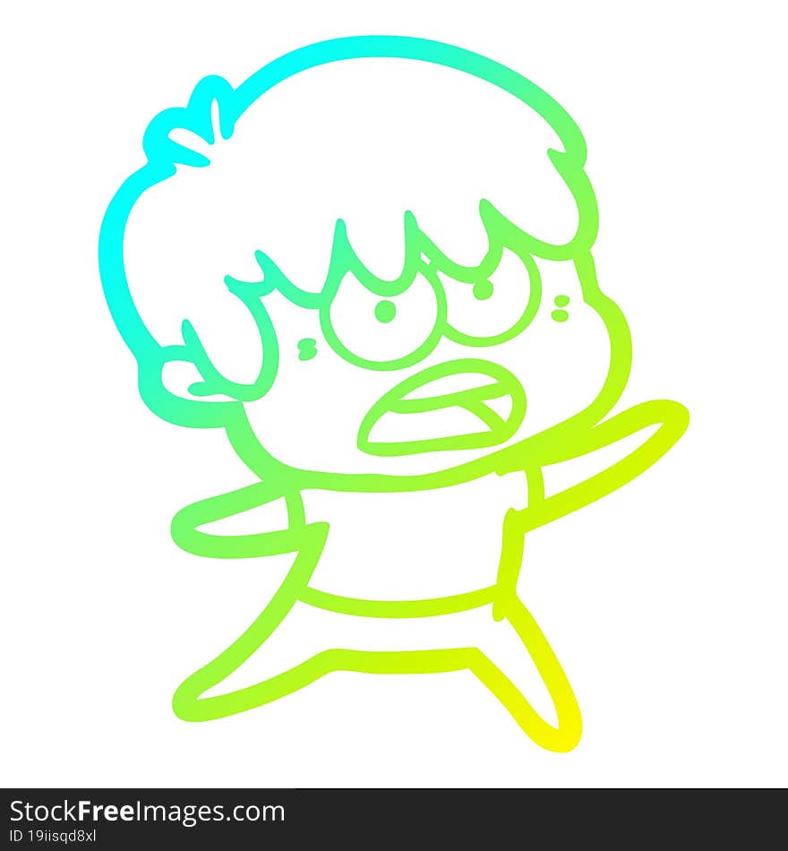 cold gradient line drawing worried cartoon boy