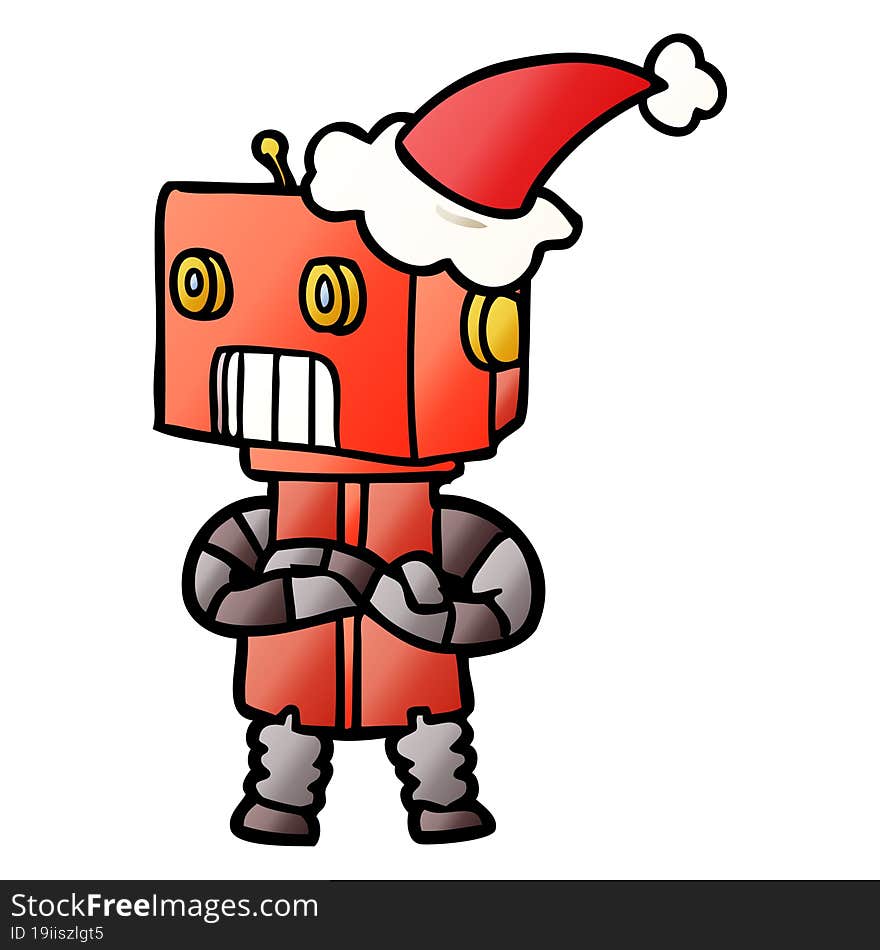 gradient cartoon of a robot wearing santa hat