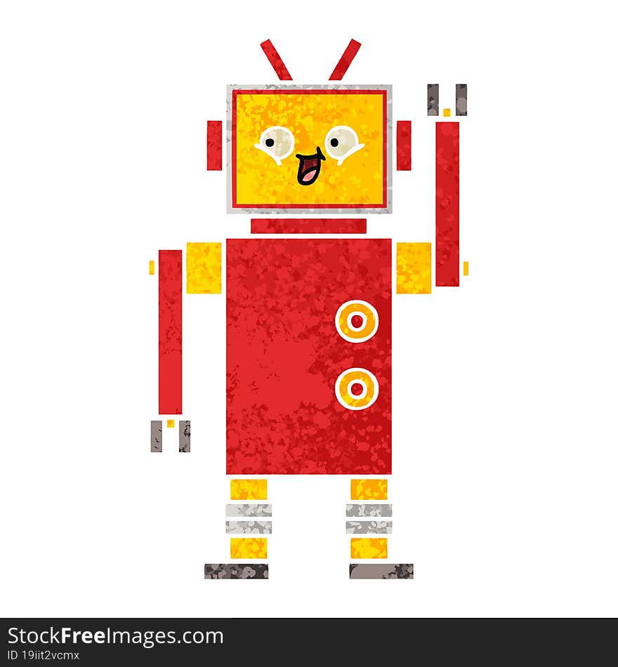 Retro Illustration Style Cartoon Robot