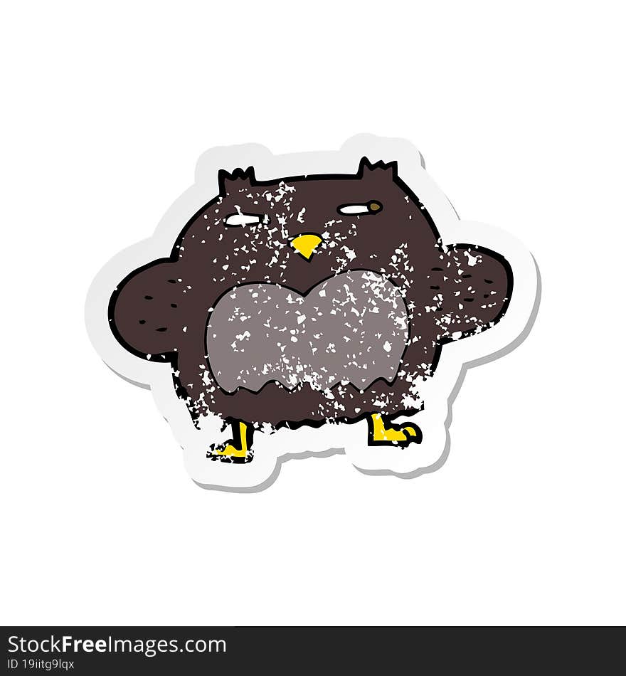 retro distressed sticker of a cartoon suspicious owl