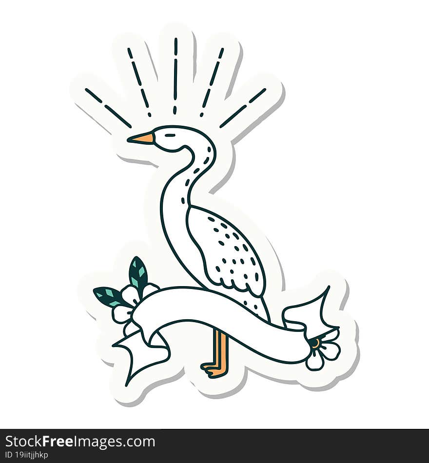 sticker of tattoo style standing stork