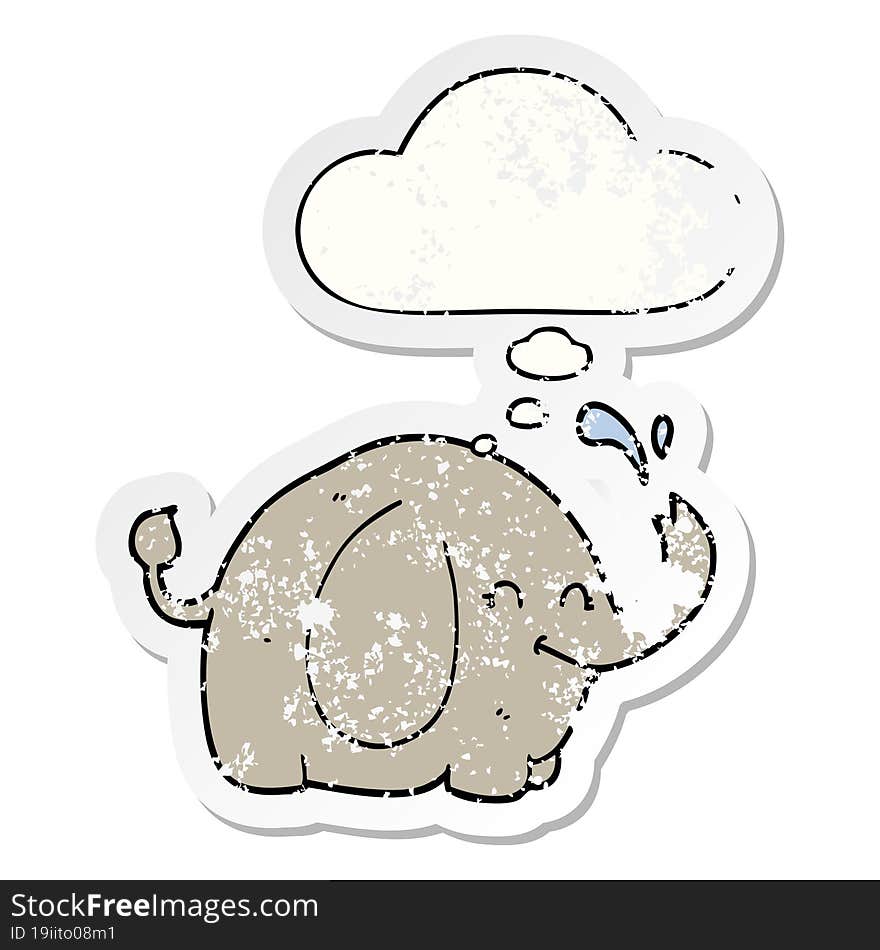 cartoon elephant and thought bubble as a distressed worn sticker