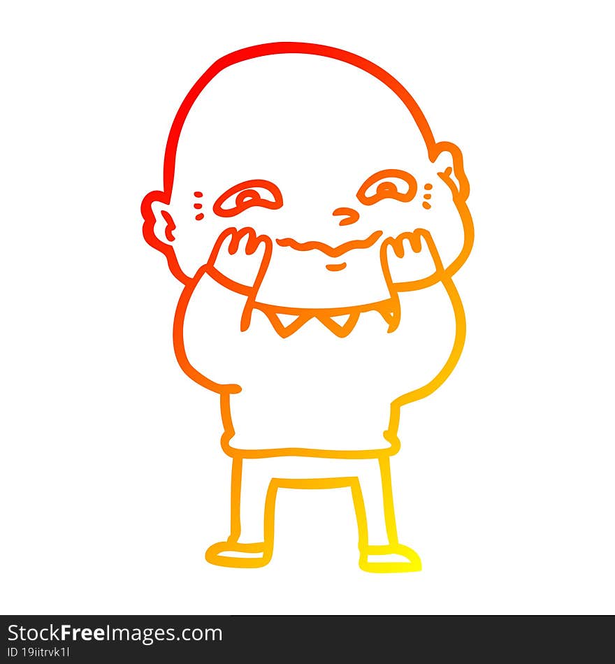 warm gradient line drawing of a cartoon nervous man