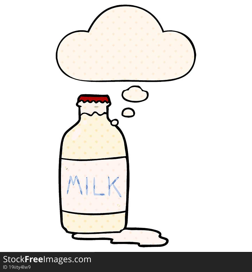 Cartoon Milk Bottle And Thought Bubble In Comic Book Style