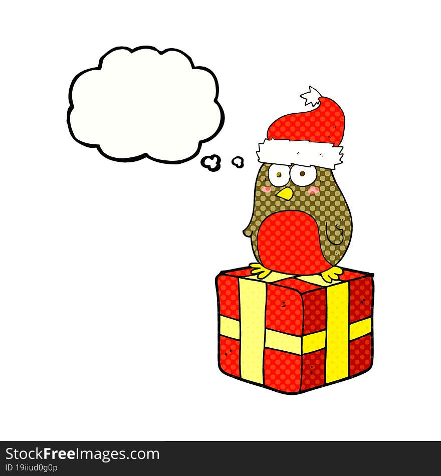 thought bubble cartoon robin on present