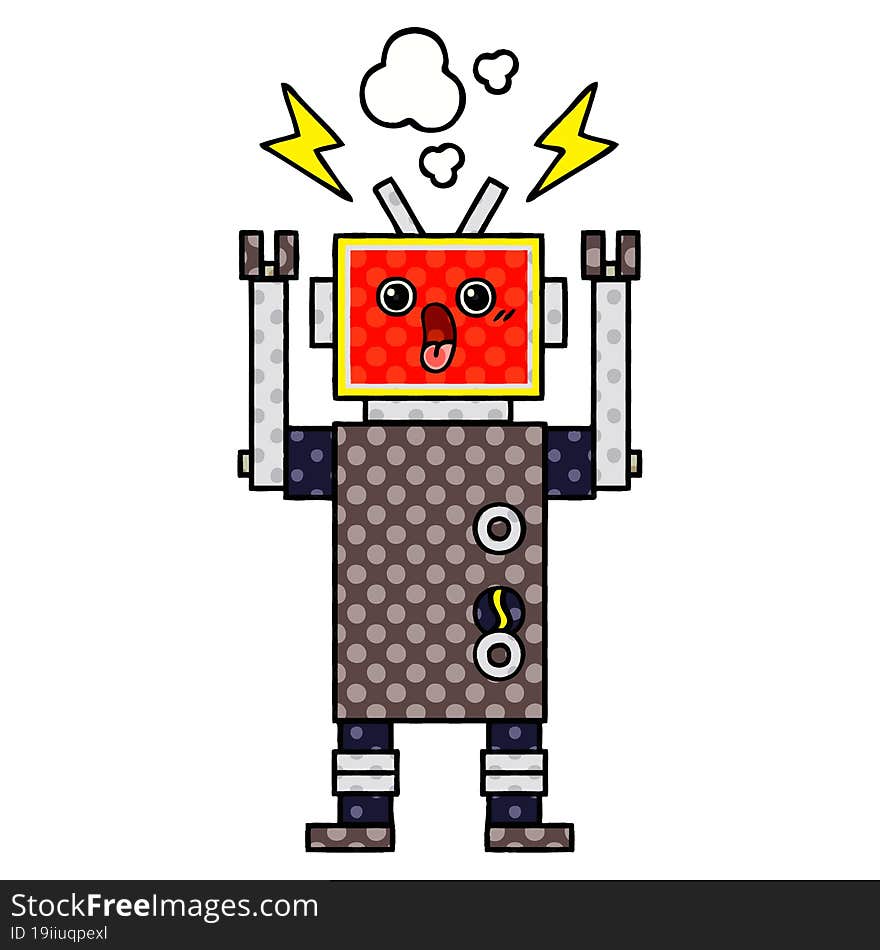 comic book style cartoon robot malfunction