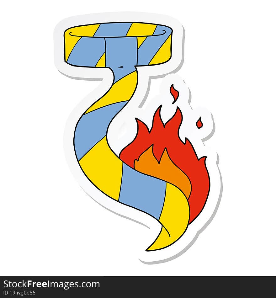 sticker of a cartoon burning tie