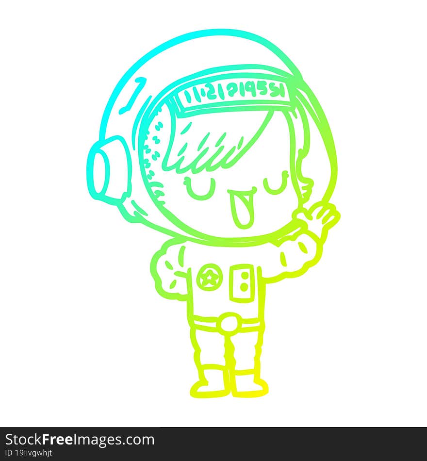 cold gradient line drawing of a cartoon astronaut woman