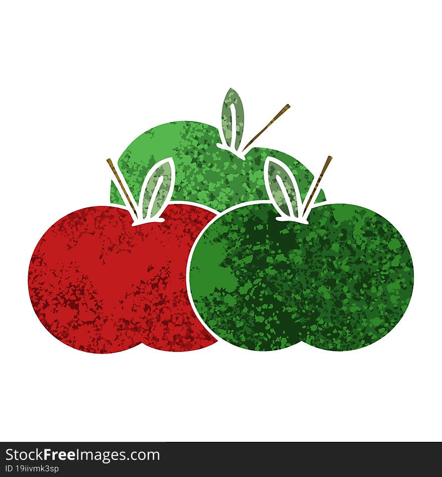 retro illustration style cartoon juicy apple