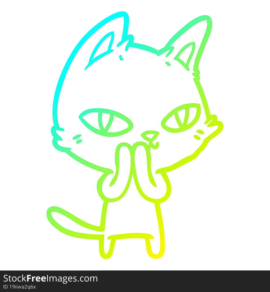 Cold Gradient Line Drawing Cartoon Cat Staring