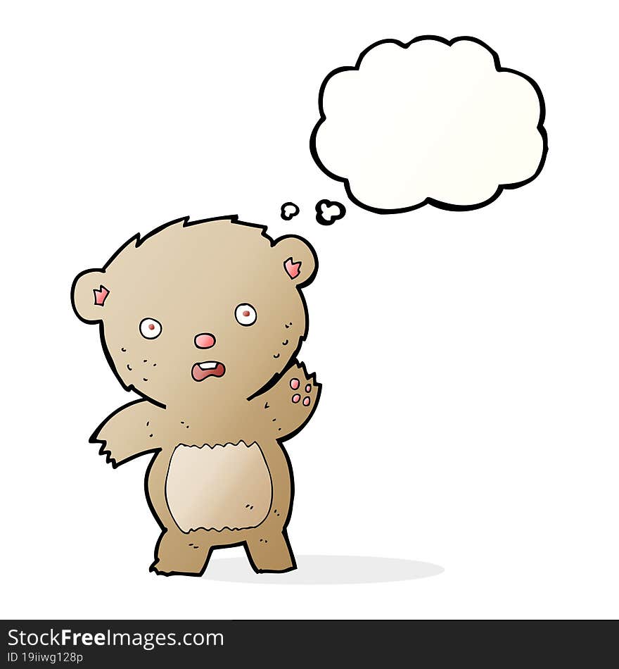 cartoon unhappy teddy bear with thought bubble