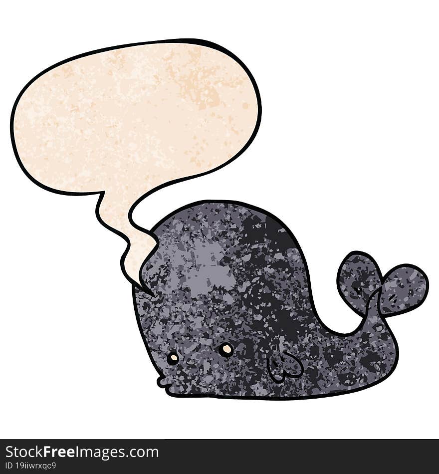 cartoon whale and speech bubble in retro texture style