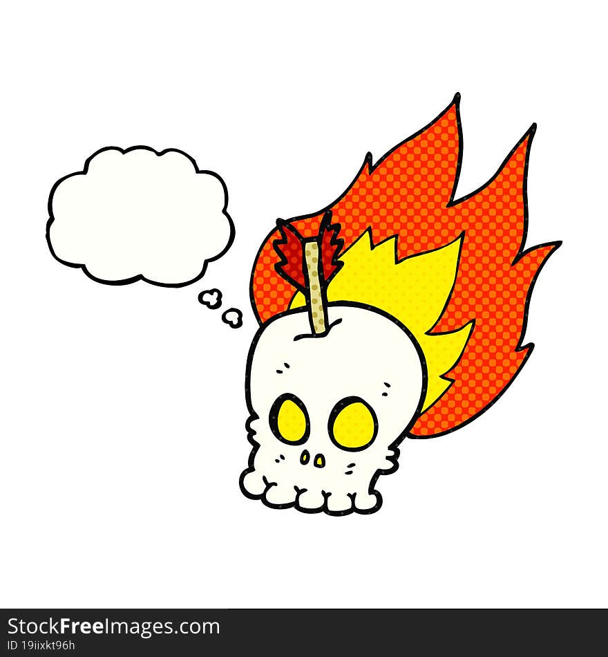 thought bubble cartoon skull with arrow