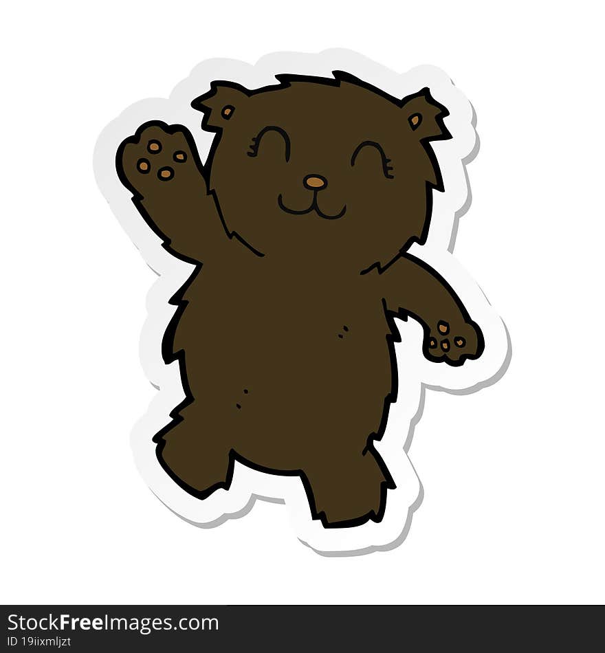 sticker of a cartoon waving black bear