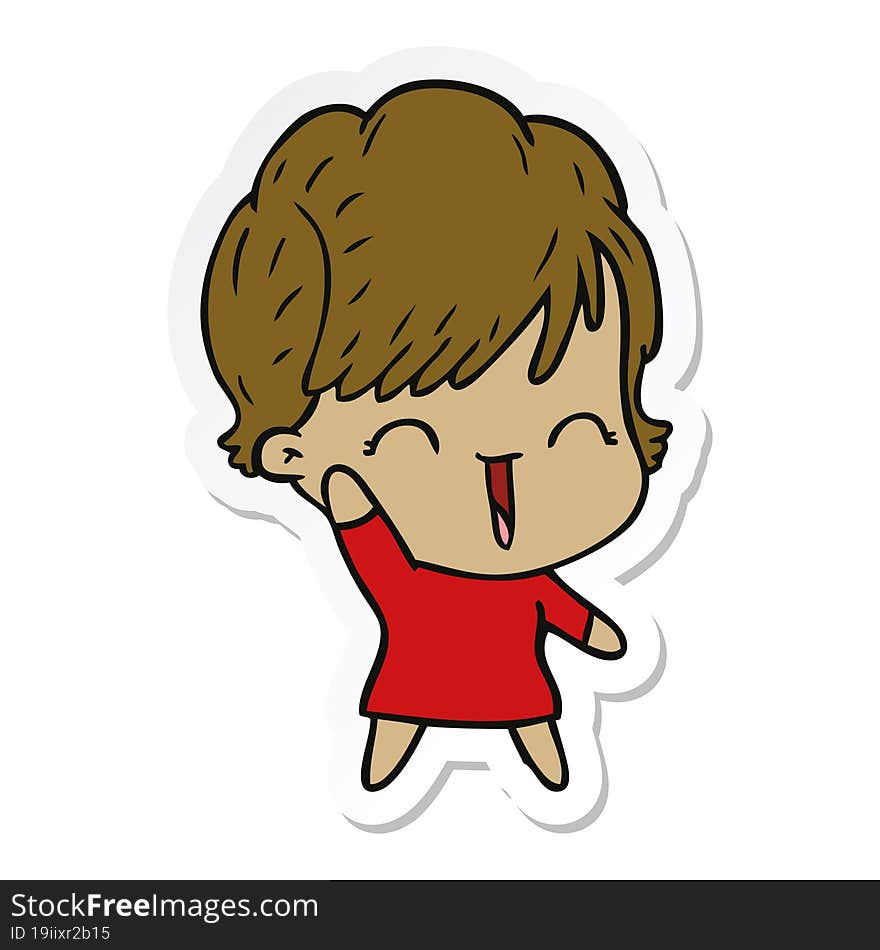 sticker of a cartoon laughing woman