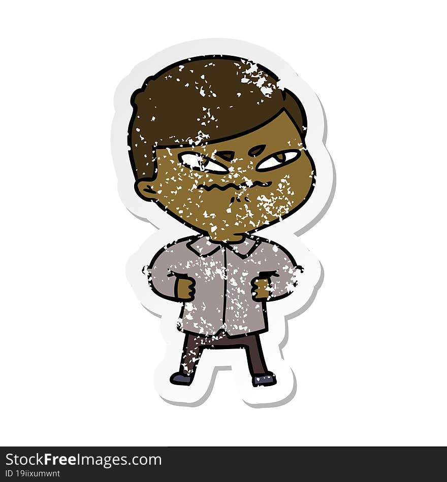 distressed sticker of a cartoon angry man