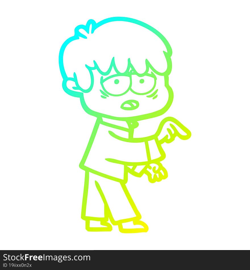 Cold Gradient Line Drawing Cartoon Exhausted Boy