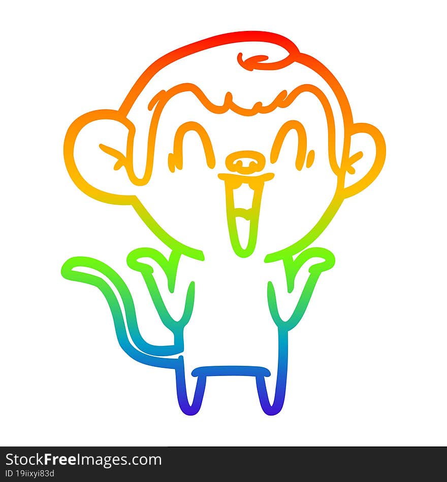 rainbow gradient line drawing of a cartoon laughing monkey